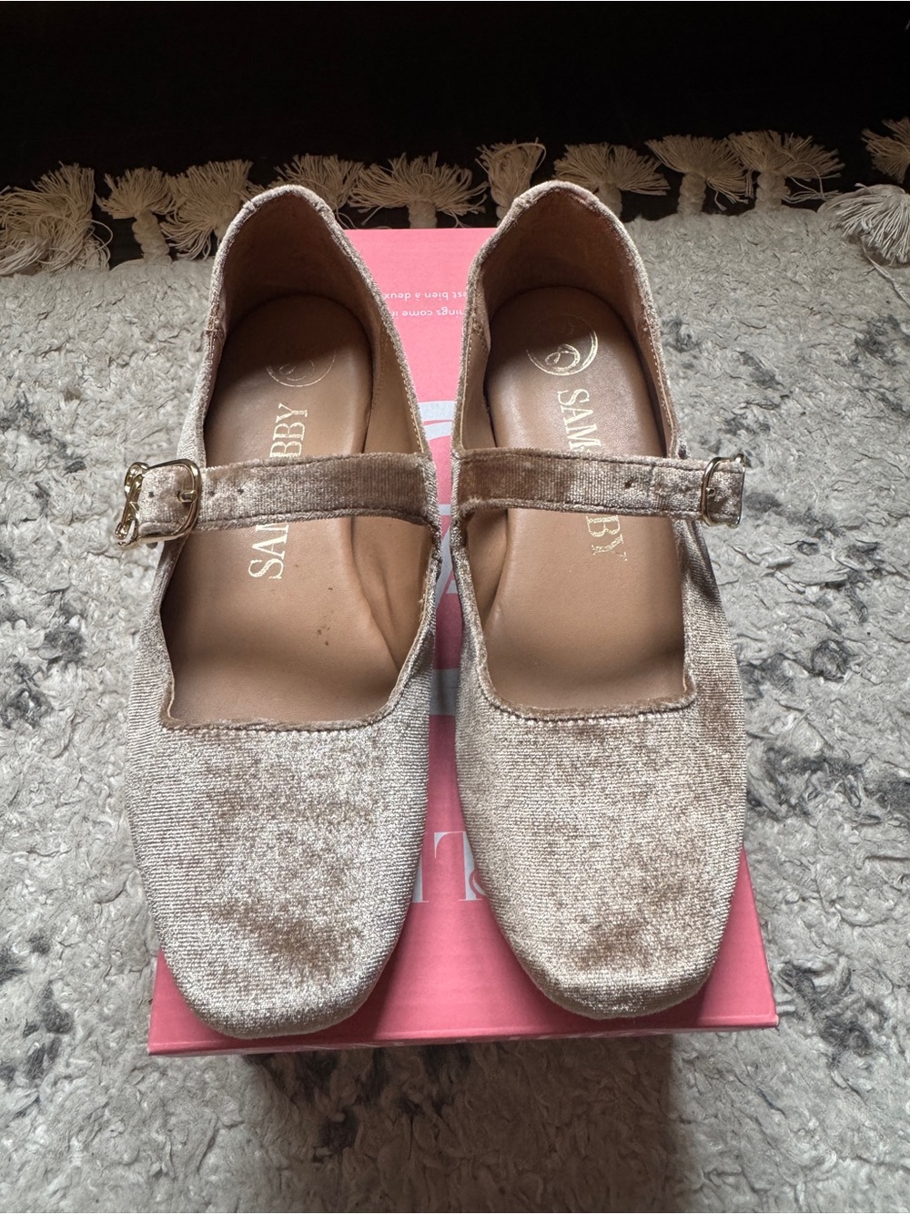 Sam & Libby Velvet Mary Jane Flats in Champagne Gold